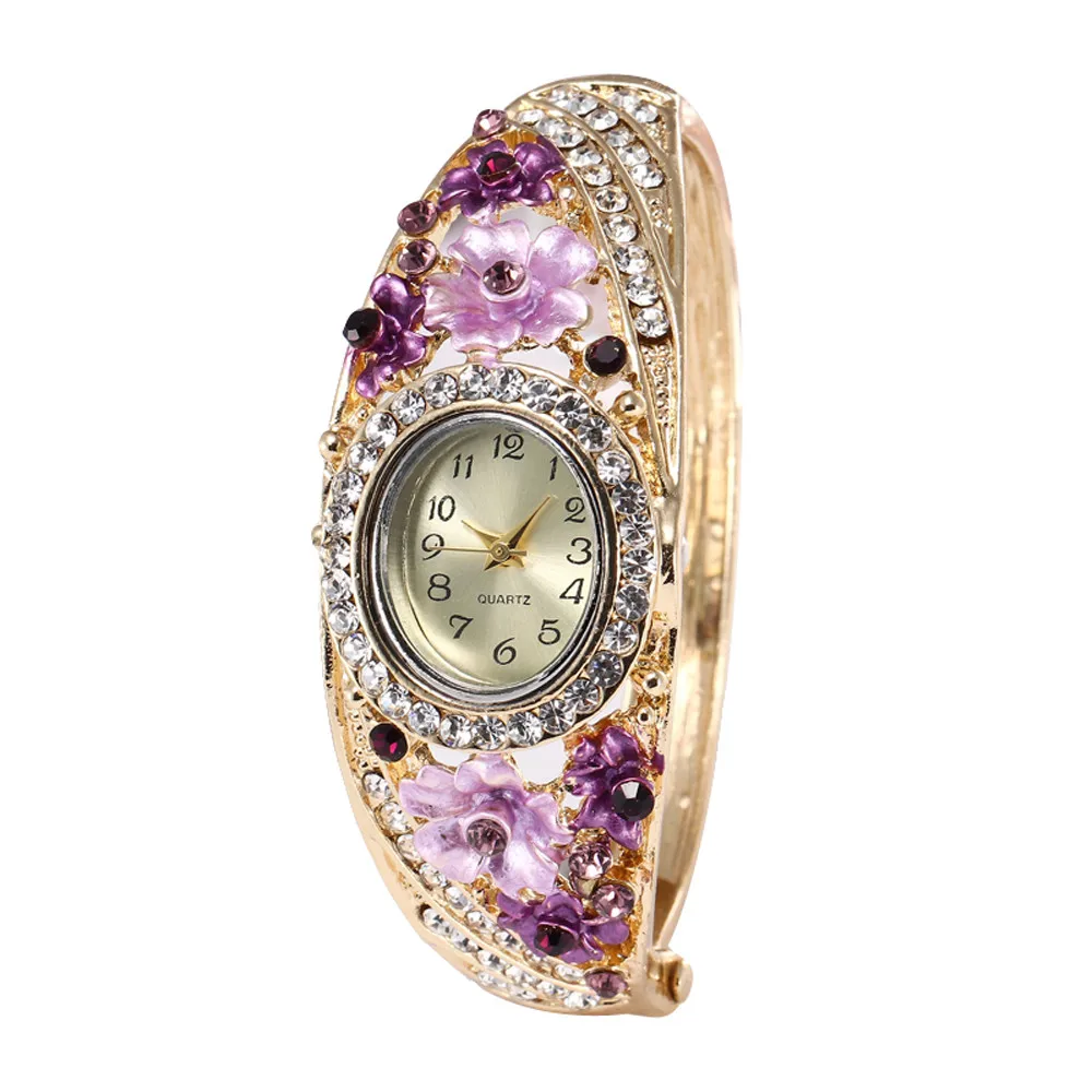 Женские часы Стразы браслет часы модные классические женские часы Роскошные винтажные наручные часы платье кварцевые часы - Цвет: Фиолетовый