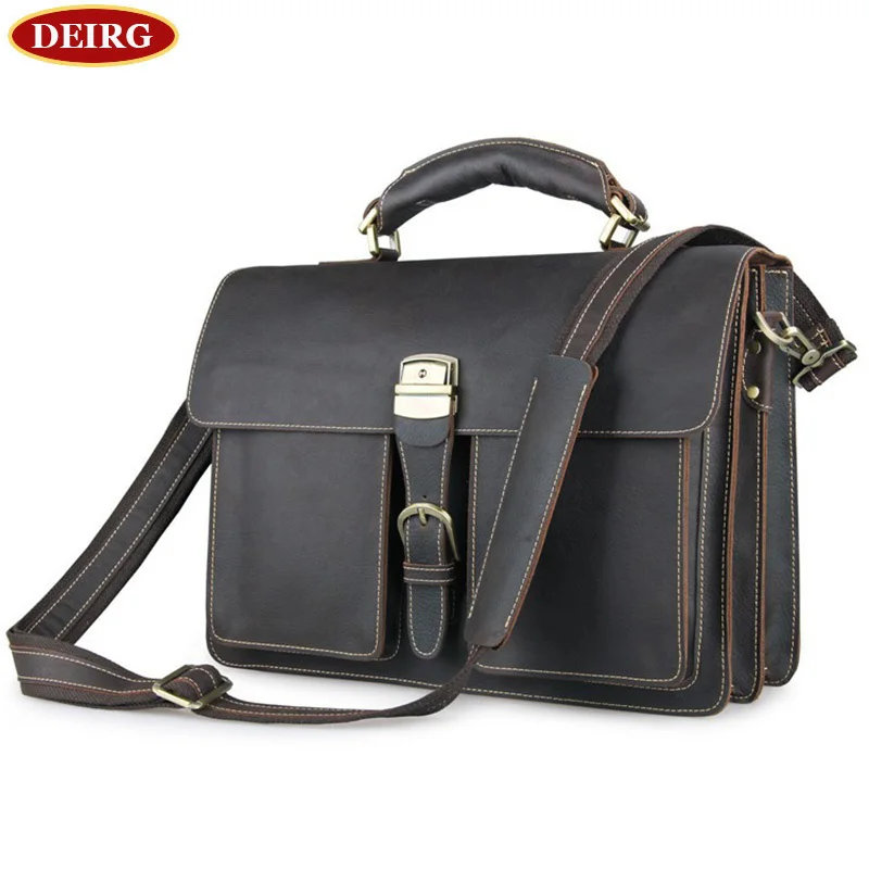 Great Vintage Crazy Horse Leather Men Business Handbag Cowhide Male Briefcase Big Capacity Tote Bag Fit