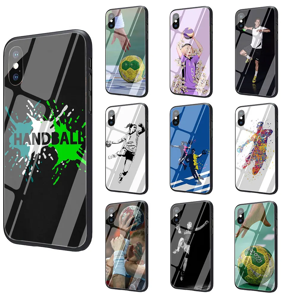 

Handball Tempered Glass TPU Black Case for iPhone 11 Pro X or 10 8 7 6 6S Plus Xr Xs Max