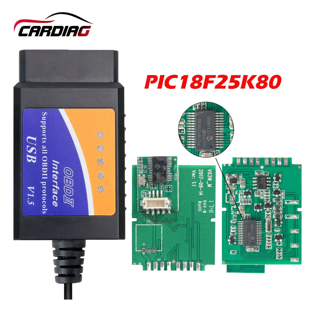 2019 высококачественный ELM327 USB интерфейс с PIC18F25K80 OBD2 автомобильный сканер для