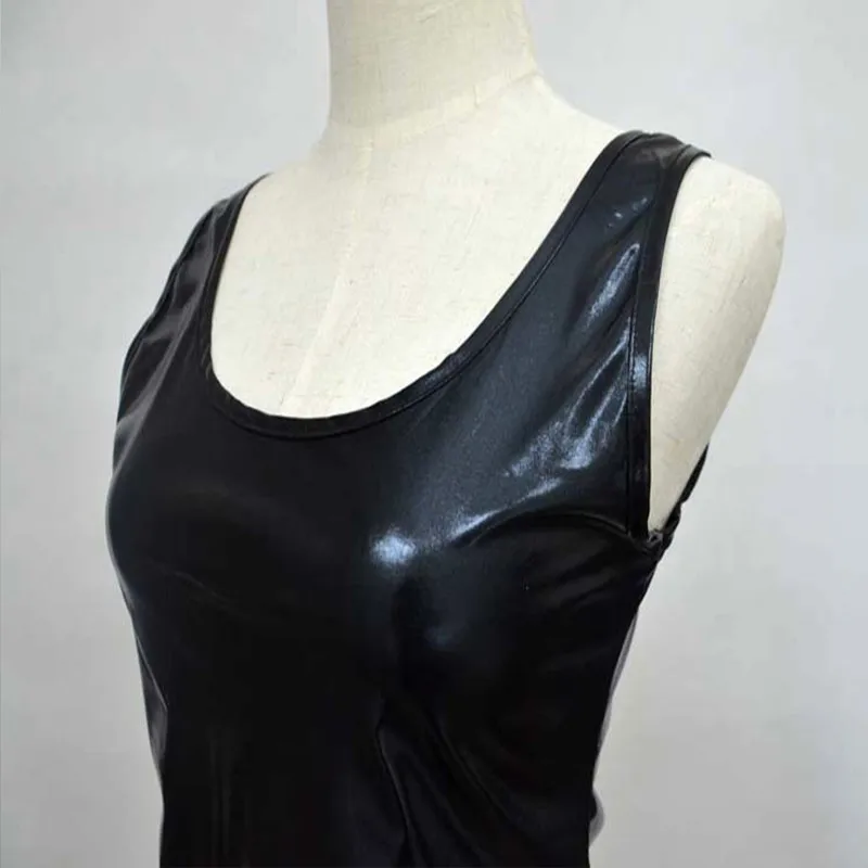 Высокое качество, женское черное блестящее латексное платье из ПВХ с круглым вырезом, экзотичный Облегающий комбинезон, Клубная одежда, танцевальное белье, плюс XXXL