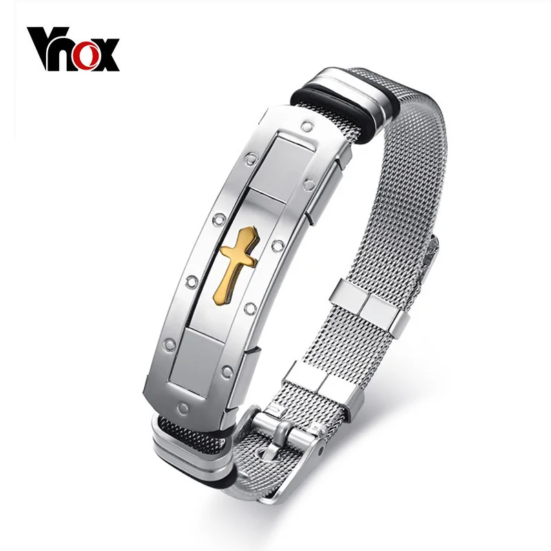 Stainless Steel Bracelet Metal Bracelet Vnox Mens Cross Cuff Bangle Bracelet for Male Boy Ceremony Size Adjustable