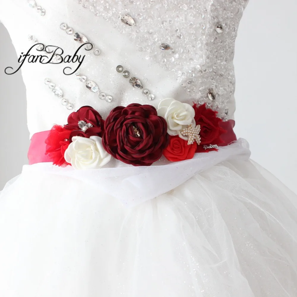 Бордовый створки пояса пляжные цветочным поясом для свадебные с диадема с цветком из хрусталя Для женщин для беременных ремень