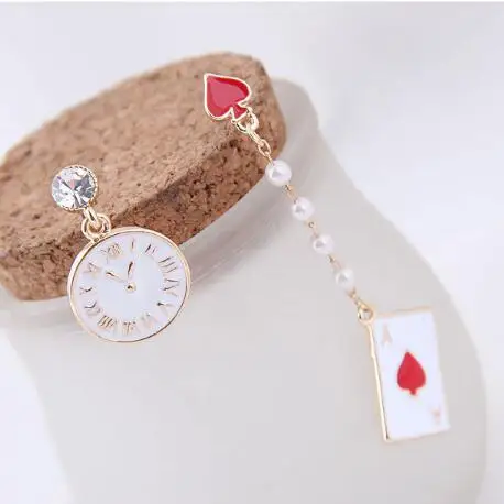 Новая Корейская Золотая Эмаль Покер серьги гвоздики для женщин серьги в виде часов brincos