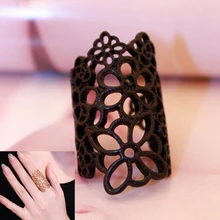 Женское кольцо с открытым полым цветком из сплава черного и золотого цветов, элегантное кружевное розовое широкое регулируемое кольцо, Новые Вечерние ювелирные изделия в стиле панк, подарок