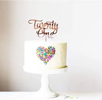 

Twenty One Acrylic Cake Topper Rose Gold Mirror for 21st Birthday Cake Topper Wedding Anniversary Party Decorations