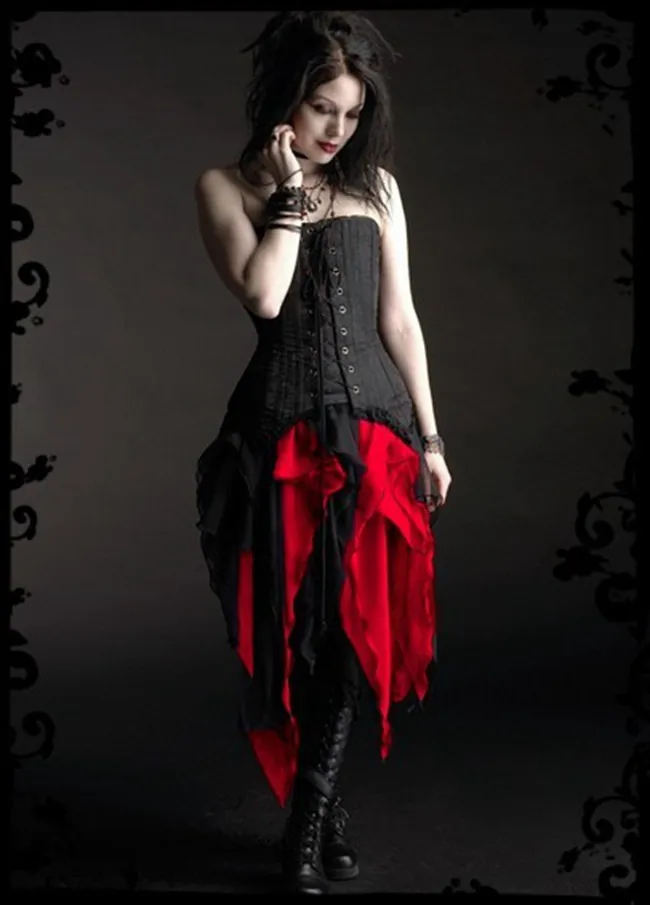 Vintage Black And Red Short Corset Gothic Dresses 2014 (3)