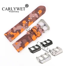 CARLYWET 24mm Camo Orange Waterproof Silicone Rubber Replacement Wrist Watch Band Strap For Luminor men silicone rubber wrist watch strap band waterproof with deployment clasp red orange blue coffee