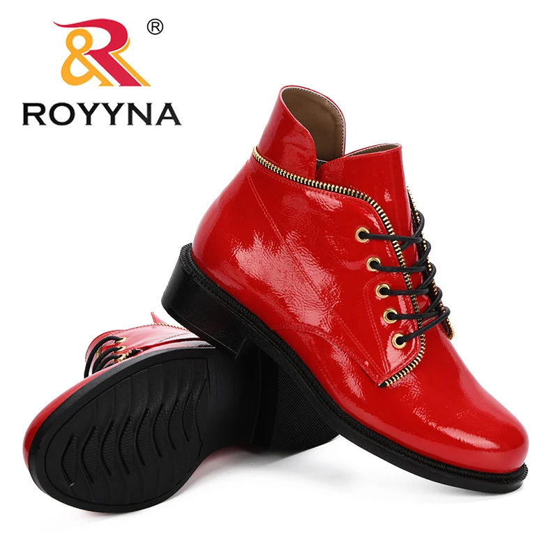 ROYYNA 2019 осень зима женские модные ботильоны белые черные красные оранжевые