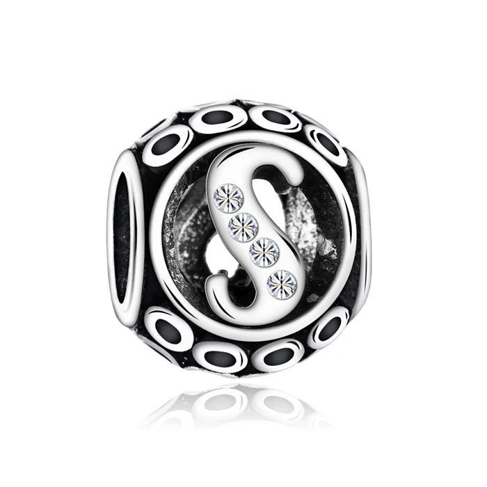 Btuamb Высокое качество Кристалл полый круглый письмо шарм для браслета Pandora браслеты ожерелья для женщин подарок на день рождения DIY ювелирные изделия - Цвет: Style 6