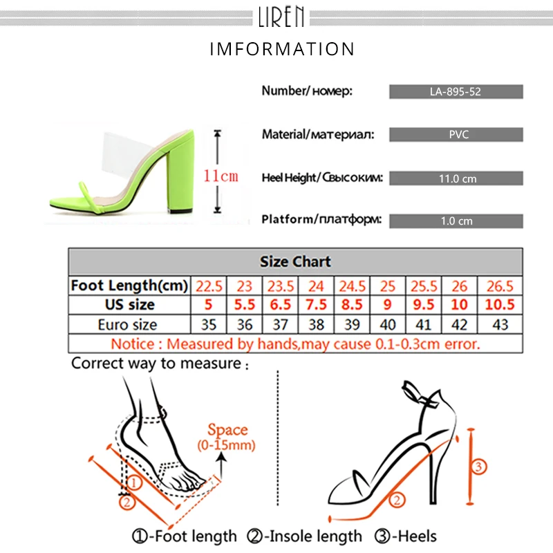 Liren/Коллекция года; лаконичные Полиуретановые женские тапочки; прозрачные модные женские туфли без задника на высоком квадратном каблуке с открытым носком; вечерние шлепанцы без задника; Размеры 35-42
