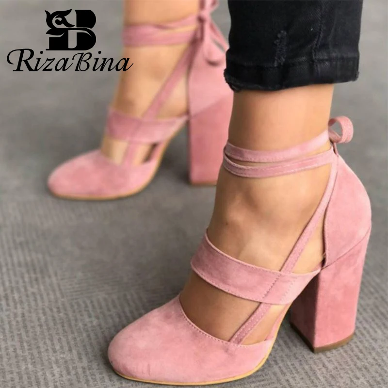 RIZABINA Women Sandals 2019 Summer Ankle Strap Shoes Women Sexy High Heels Sandals Women Casual Gladiator Sandal Size 35-43