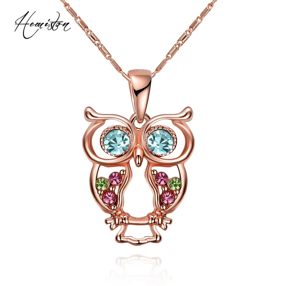 

Hot Fashion Trendy Rose Gold Color Party OWL Cocktail Necklace Pendants with AAA Cubic Zircon Jewelry Christmas Gift TF-N061