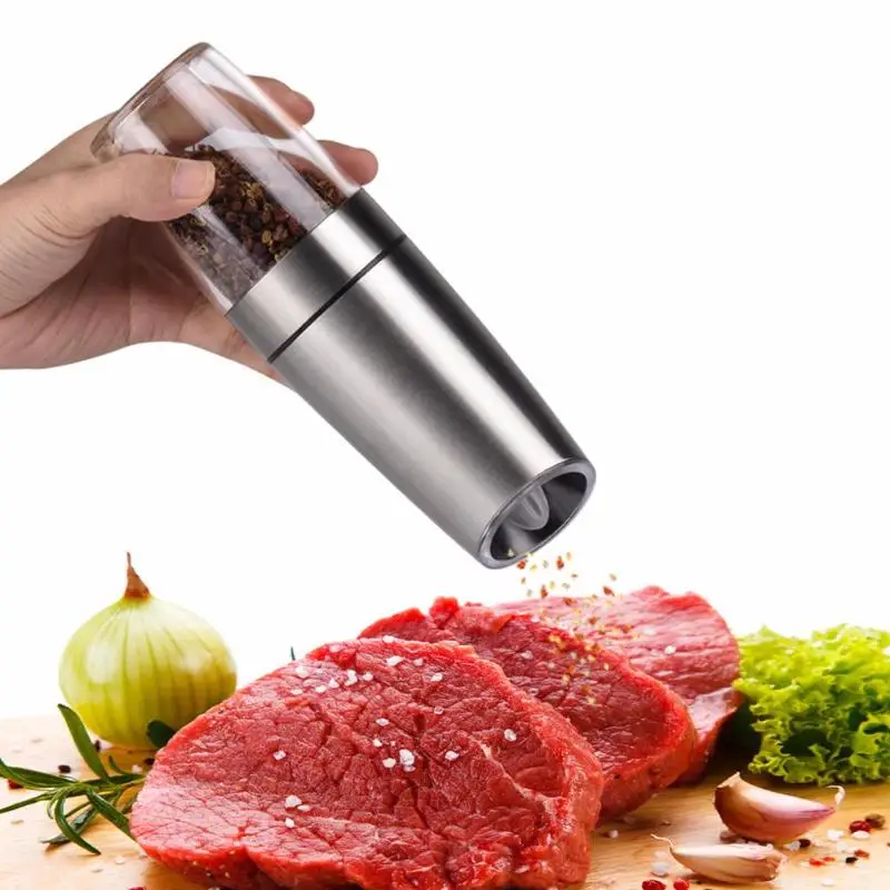 Kitchen Automatic Electric Pepper Mill Grinder LED Light Salt Pepper Grinding Bottle Seasoning
