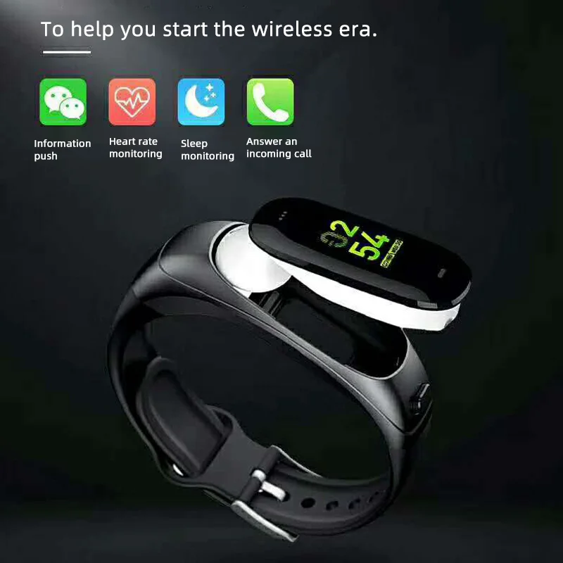 

2019 new bluetooth headset band two in one smart stepping sleep monitoring heart rate WeChat information reading IP67 waterproof