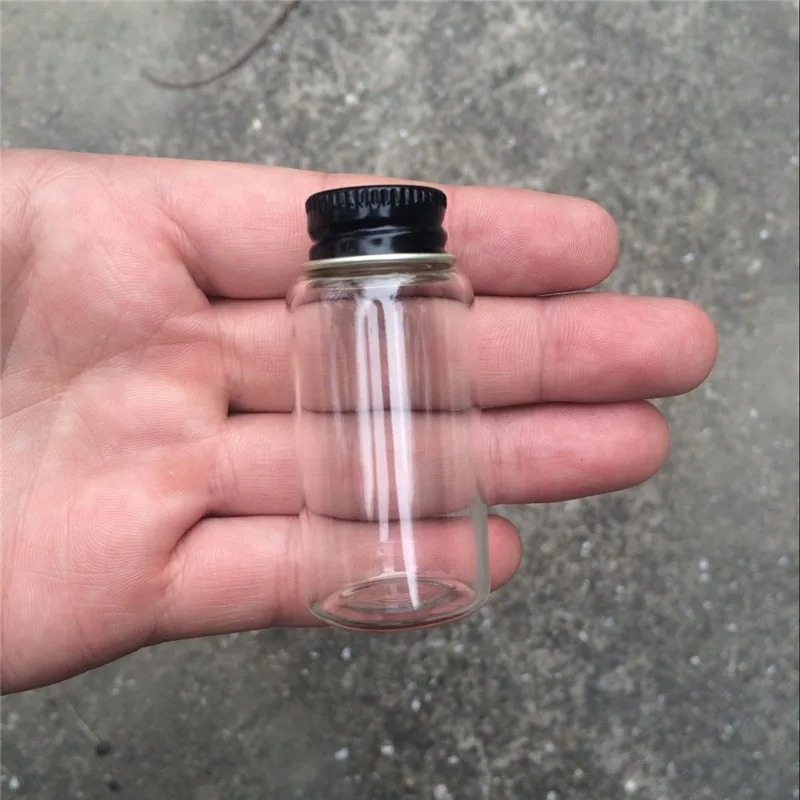 27x58x14mm 20ml Transparent Clear Mini Glass Bottles Screw Cap Black Aluminum Glass Jars Empty Vials 20ml Glass Bottle