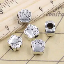10 pçs grânulos cão urso pata 5mm grande buraco do vintage encantos pingente europeu apto para pulseira diy antigo cor de prata ajuste fazendo