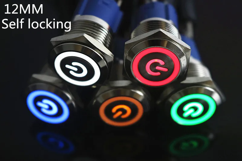

1pcs Car Computer 12mm Latching Angel Eye Aluminum Metal LED Power NO Push Button Switch Self-locking Metal Switch Normally Open