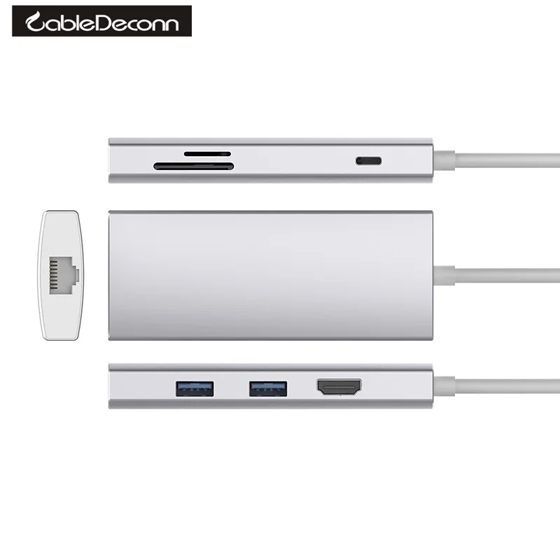

Thunderbolt 3 USB-C Type C to HDMI 4K USB3.0 Hub Ethnernet RJ45 1000Mb TF SD PD Dock Cable Adapter Converter for Macbook Pro