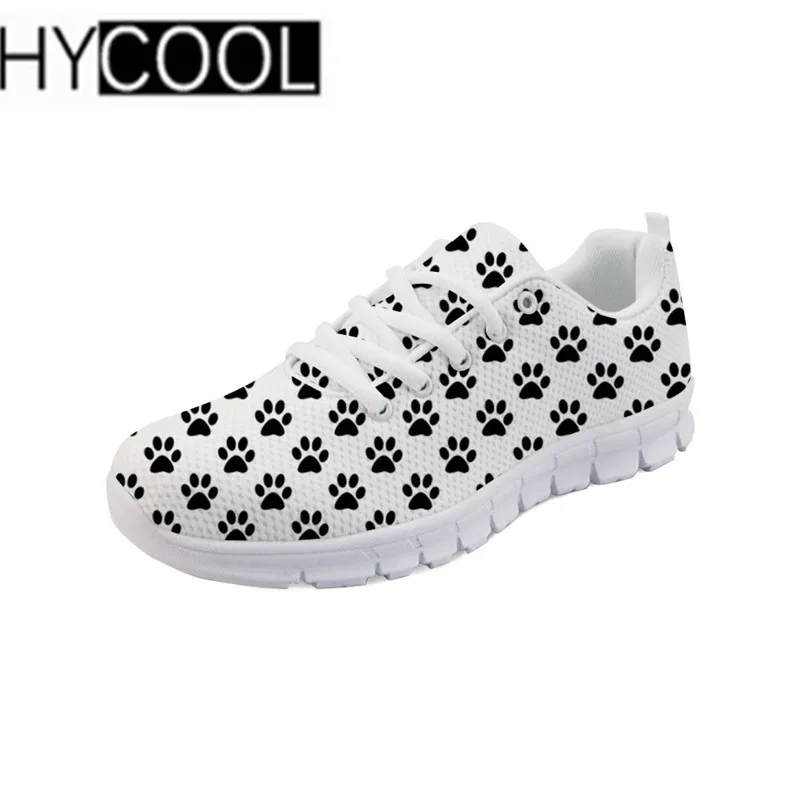 Женские кроссовки на шнуровке HYCOOL с рисунком собачьей лапы дышащие плоской