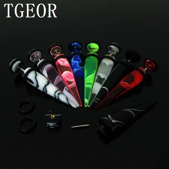 

New Hot wholesale piercing jewelry 20pcs Small MOQ CHEATERS COLORS marble swirl straight FAKE TAPER free shipping
