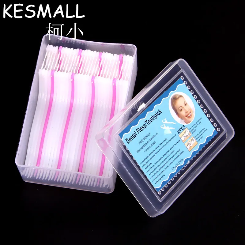 Kesmall 30 шт./кор. зубные flosser межзубных чистить зубы Зуб Палочки s придерживаться irrigador зубная нить Палочки Белый Розовый цвет CO816