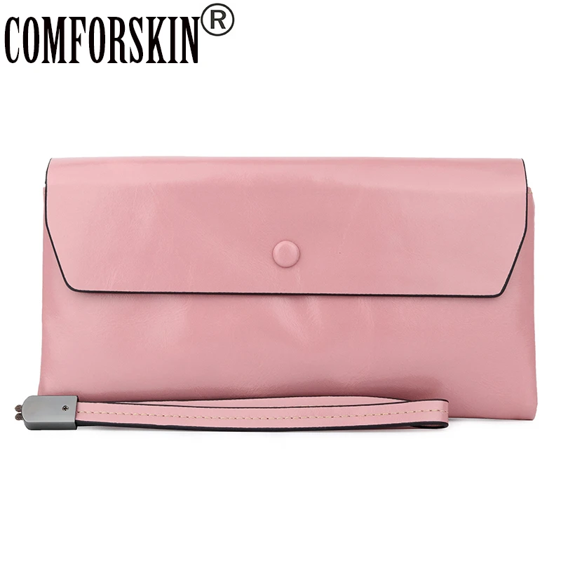 

COMFORSKIN Premium 100% Genuine Oil Waxing Leather Vintage Women Clutch Wallets Guranteed Long Multi-Card Bit Zipper Purses