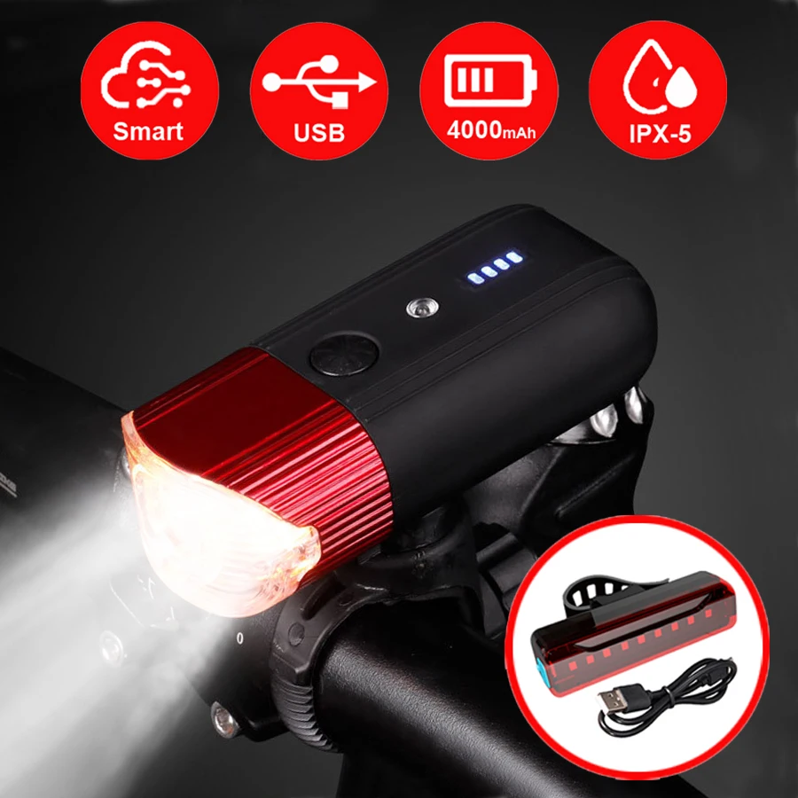 

NEWBOLER Bicycle Smart Induction Front Light Set USB Chargeable Bike Fog Light Waterproof Flashlight 4000mAh Power Bank LED Lamp