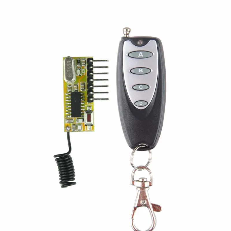 

RF Wireless Receiver Module DC5V 4CH Mini Super-heterodyne Receiver Module+Transmitter Learning Code Momentary Toggle Latched