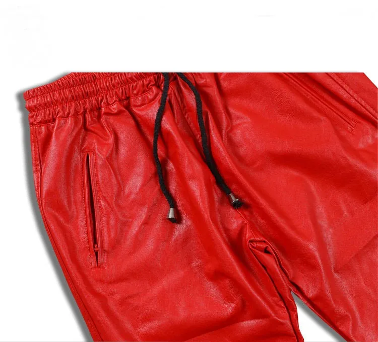 PU Leather Pants Men Elastic Waist Plus Size Side Zipper Hip Hop Leather Trousers Fashion Kanye West Justin Bieber Style Pants (11)