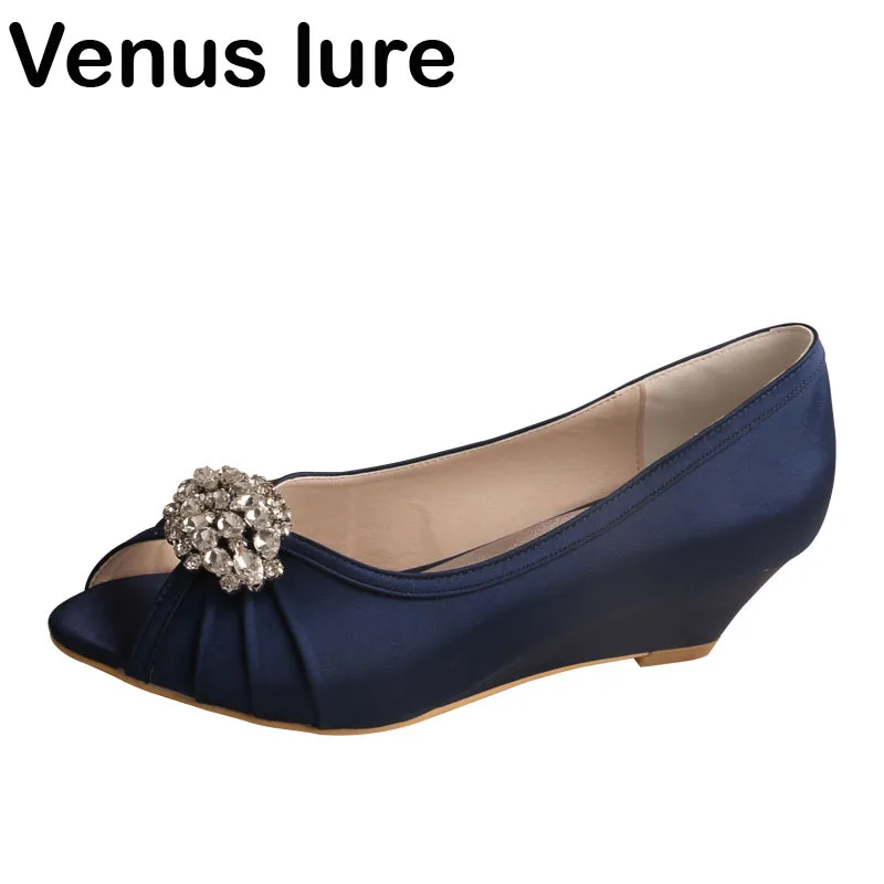 navy low wedge shoes