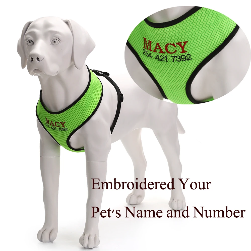 

Personalized Soft Air Mesh Dog Harness Vest Embroidered Your Pet's Name and Number 1 pc Available 5 Colors