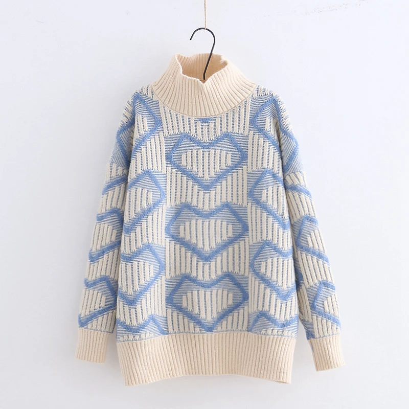 H.SA Spring Winter Women Long Sleeve Knit Pullover and Sweaters Half Turtleneck Sweet Heart Jumpers Loose Jumper Female | Женская одежда