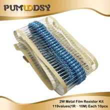 1190 шт 2 Вт полный набор резисторов для металлической пленки 1% комплект резисторов в ассортименте набор 1 ohm-1M Ом набор сопротивлений 118 значений каждый 10 шт