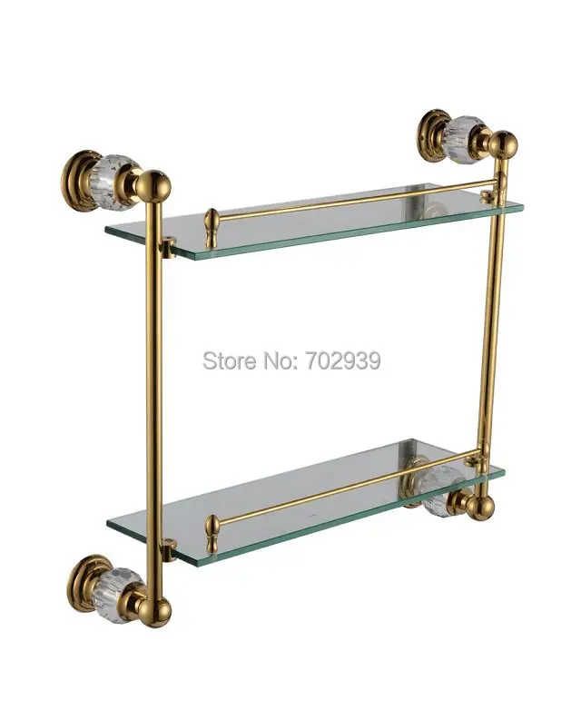 FREE SHIPPING new design 24k gold Crystal double glass shelfdouble