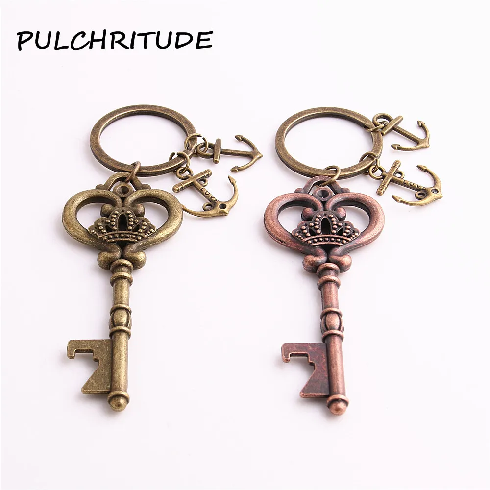

PULCHRITUDE Metal Alloy Two Colors 2pcs Diy Key Chain Key Shape bottle opener Pendant Anchor Charm Diy Jewelry Making C1685