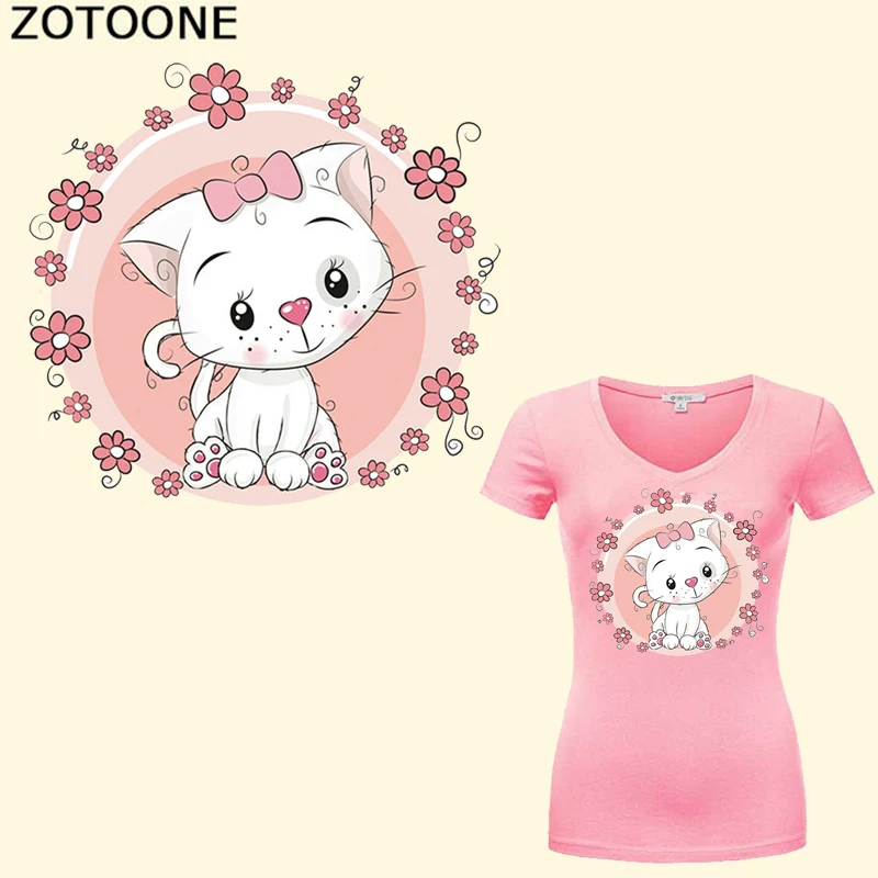 ZOTOONE Lovely Flower Bowknot Cat Iron on Patches A-Level Washable Applique Badge Heat Transfer For Family Dress Jeans Stickers | Дом и сад