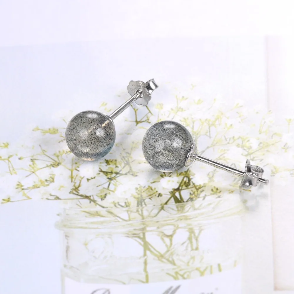 Hutang 6mm Round Natural Agate Jade Rose Quartz Stud Earrings Solid 925 Sterling Silver Multi Gemstone Fine Jewelry for Women Fine Jewelry