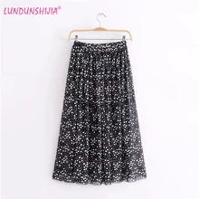 LUNDUNSHIJIA пятиконечная звезда Сетка кружевная юбка женская черная Мода наложения юбки летние элегантные тонкие юбки в складку