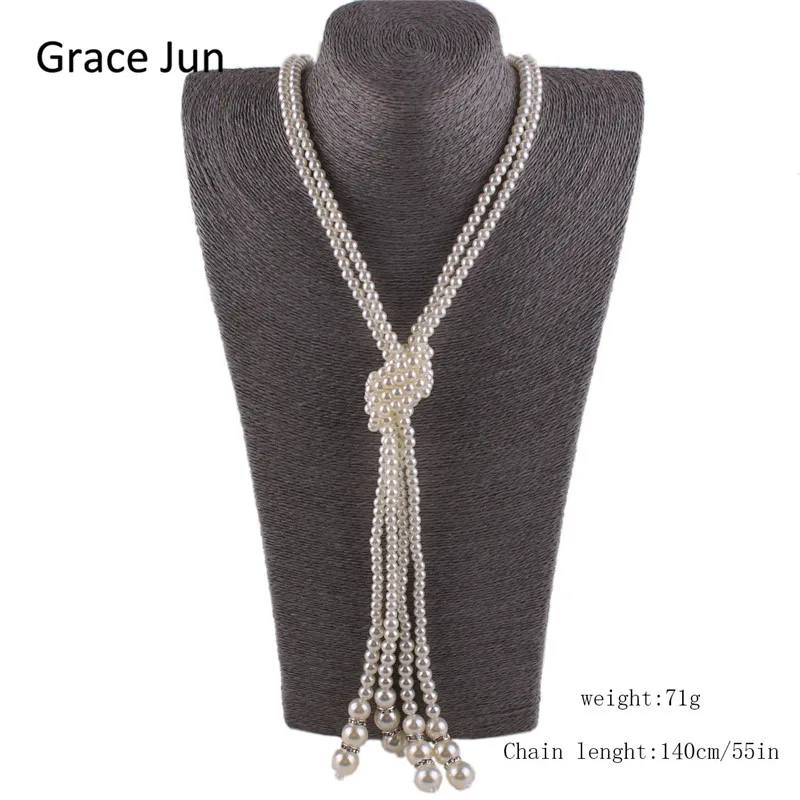 

Grace Jun(TM) New Arrival Multi-Strand Long Simulated Pearl Necklace for Women Flapper Cluster Statement Pendant Necklace 55''