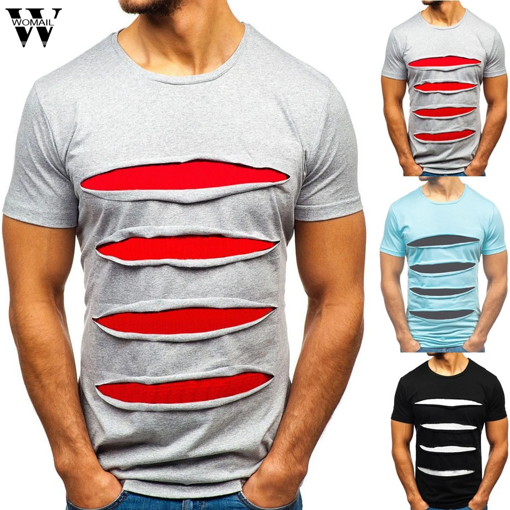 

Womail T-shirt Men Summer fashion Scratch Pure Color Pattern O-collar Short Sleeve T-shir O-Neck Gift NEW high quality 2019 A8