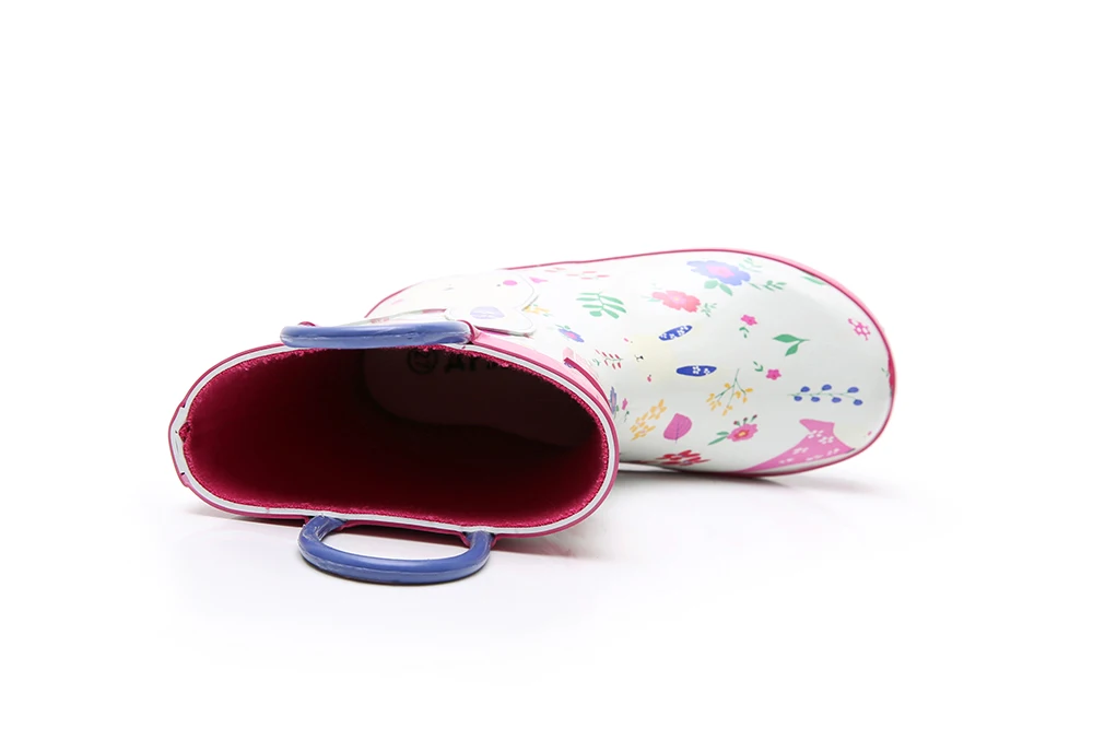 Apakowa/унисекс; детская обувь для мальчиков и девочек; резиновые сапоги с цветочным принтом и динозаврами; обувь для дождливой погоды; резиновая обувь с ручками для школы; обувь для прогулок и путешествий