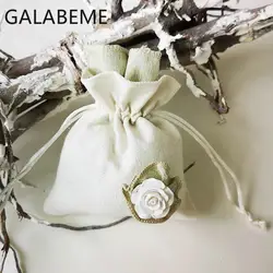 Galabeme 12 шт. свадебный цветок пользу Рождество из мешочной ткани джутовые подарочные мешочки вечерние Drawstring дома Конфеты мешочек