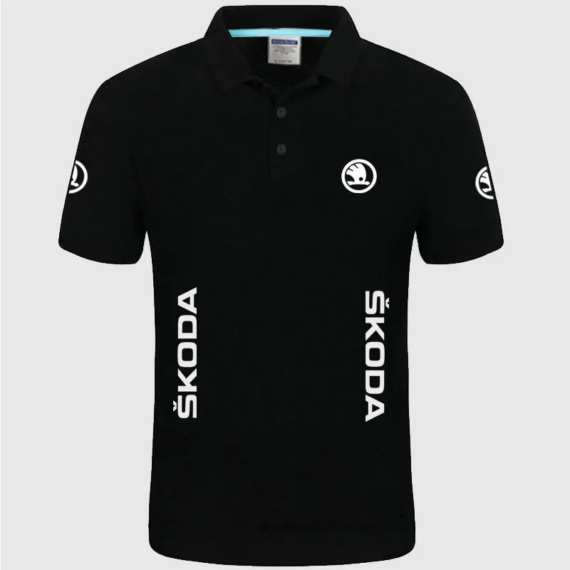 Летняя Высококачественная брендовая рубашка поло с логотипом Skoda, рубашка с коротким рукавом, модная повседневная Однотонная рубашка поло, рубашки унисекс - Цвет: Черный