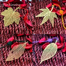 Творческий милый нежный Перо листья золотые металлические закладки или книги Бумага Винтаж выдалбливают листьев