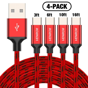 

4 Pack USB Type C Cable for Samsung Galaxy Note 9 S10 S9 S8 1.2m 2m 3m 5m Fast Charging Wire Mobile Phone Kable for Xiaomi Redmi