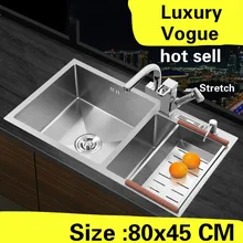 Многофункциональная кухонная ручная раковина с двойным канавком для мытья овощей, 304 нержавеющая сталь,, 80x45 см