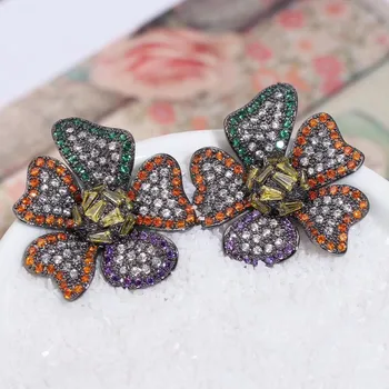 

GODKI Fashion Multicolor Flower Stud Earring For Women Wedding Cubic Zirconia Crystal CZ Bohemian Dubai Bridal Stud Earring 2018