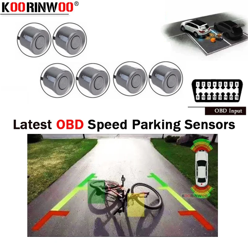 

Koorinwoo Latest OPS System Auto Parktronics Car Parking Video Sensors 6 Alert Buzzer OBD for Speed Front probe Reverse Detector