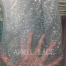 5 ярдов hh015 серебряные, в точку Добби сексуальные приклеенные сверкающие блестки Сетка Тюль кружевная ткань для свадьбы распиловка/вечернее платье